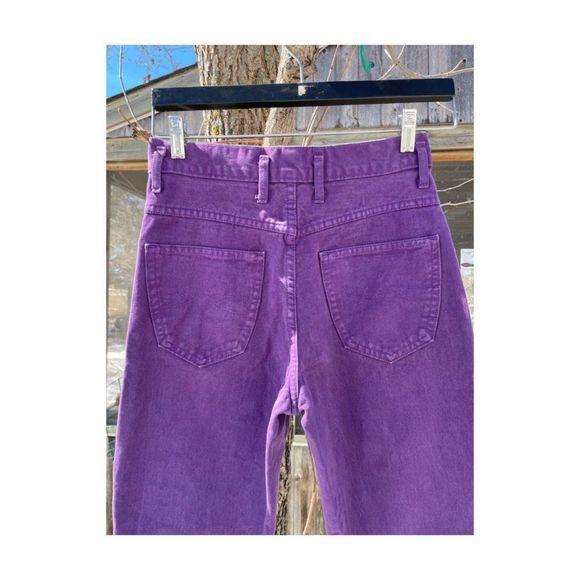 80s 90s Platoon Purple Denim High Waist Tapered Cotton Velvet Sz 5 - Picture 11 of 15